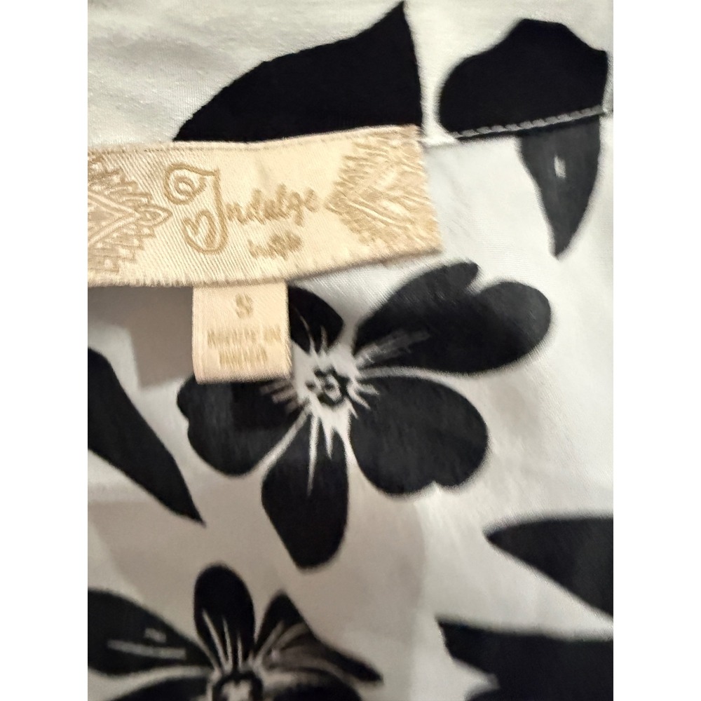 Indulge Black White Floral Shirt Dress Short Sleeve Tie Waist Mini Tiered Small - Picture 2 of 3